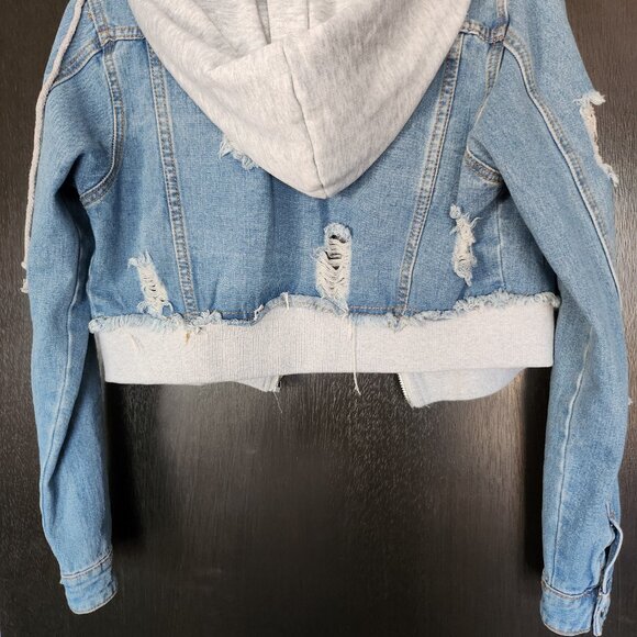 American Bazi cropped Jean Jacket with Sweatshirt trim and Hoodie - M - Picture 4 of 7